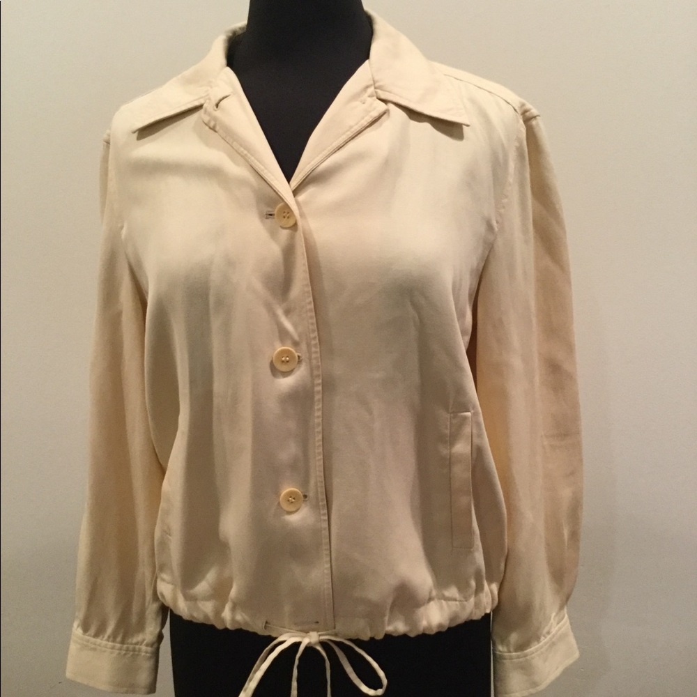 Talbots Soft Yellow Pure Silk Button Summer Jacket